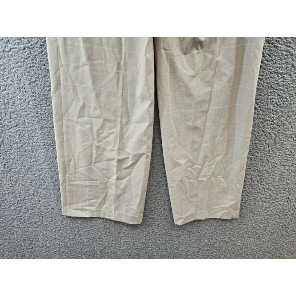 Calvin Klein Windowpane Print Wide Leg Pants Women's 8 Wicker Multi Zip Hook&Bar
